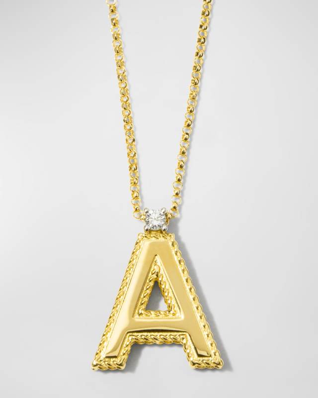 Princess 18K Yellow Gold Diamond Initial Necklace, A